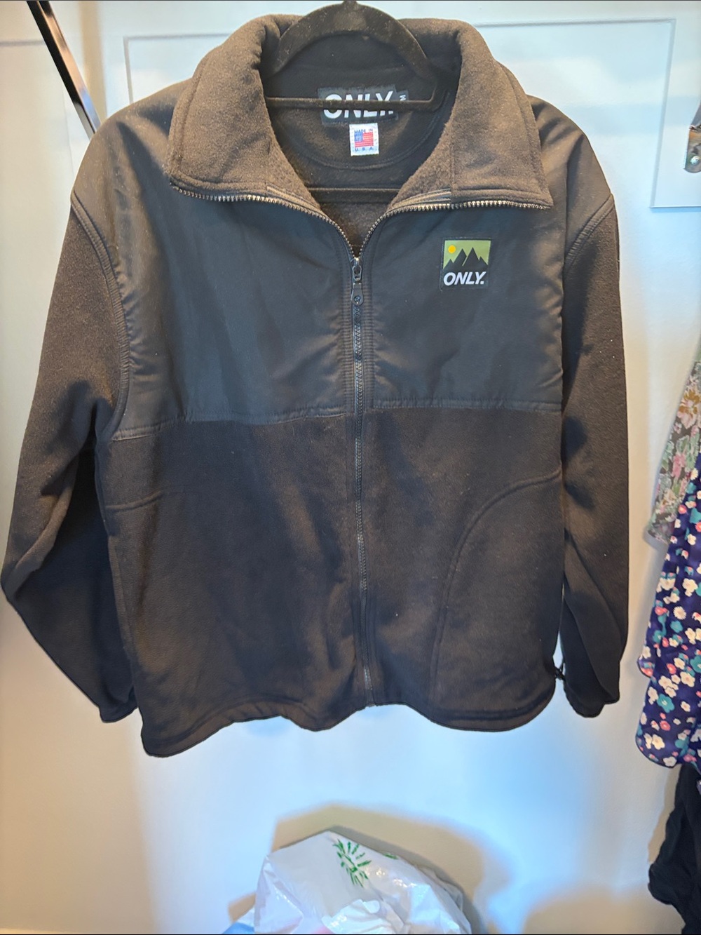 ONLY Black Full-Zip Fleece Jacket with Mountain Patch